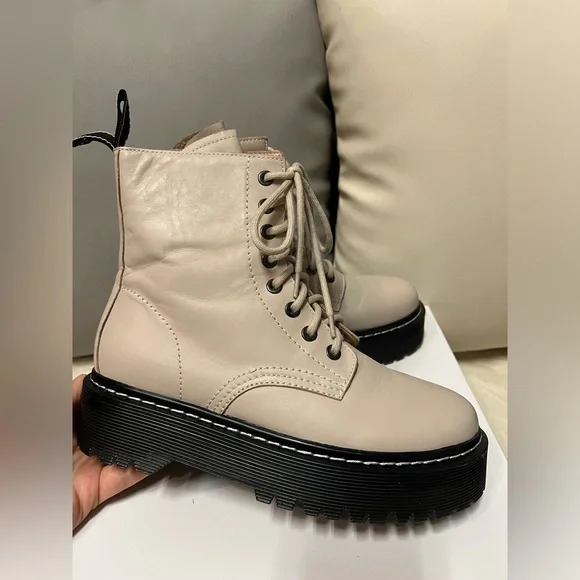 NIB Jo Mercer Real Nude Beige Leather upgraded Dr. Martens Lace Up Boots 38 7 - Picture 7 of 7
